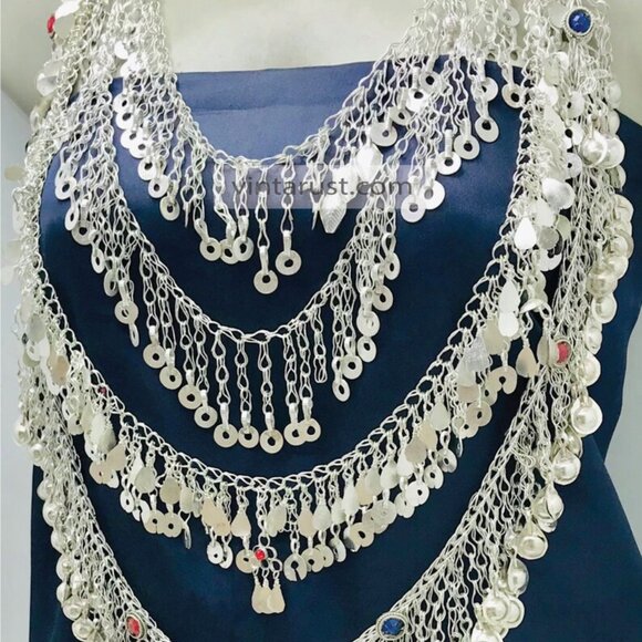 Exotic Kuchi Necklace, Multi Layered Antique Necklace, Unique Silver Necklace - Picture 2 of 9